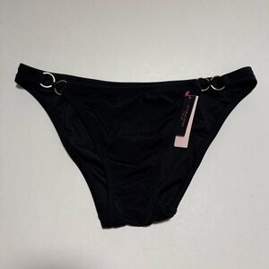 NWT Victorias Secret Black Large Metal Loops Brazilian Bikini Bottom Swimsuit